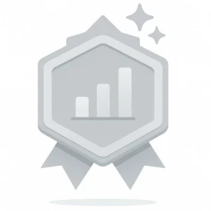 Silver badge with a bar chart and sparkles.