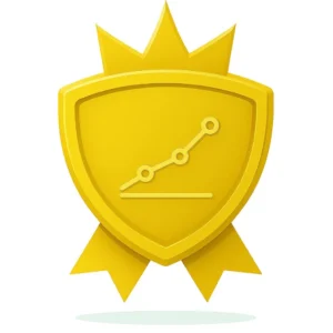 Golden shield with a graph trend icon.
