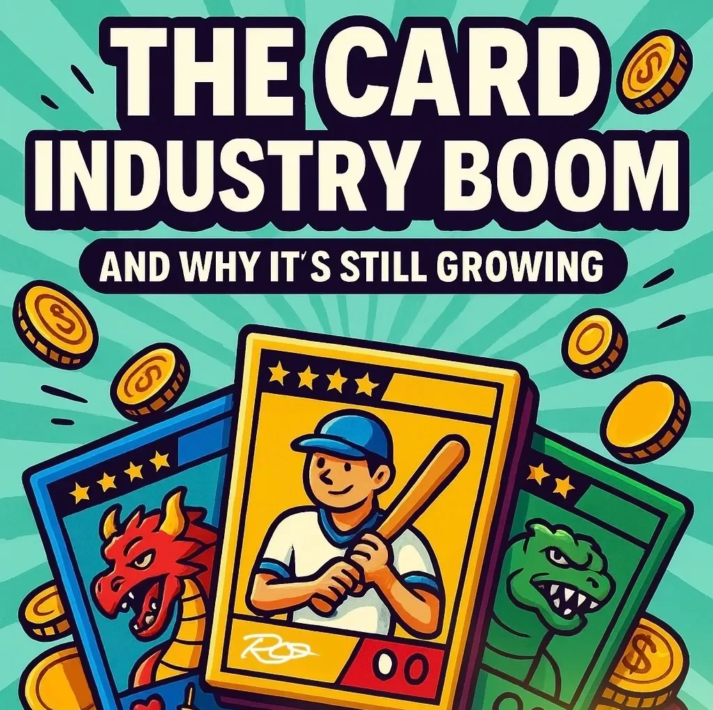 Card industry boom with trading cards illustration.