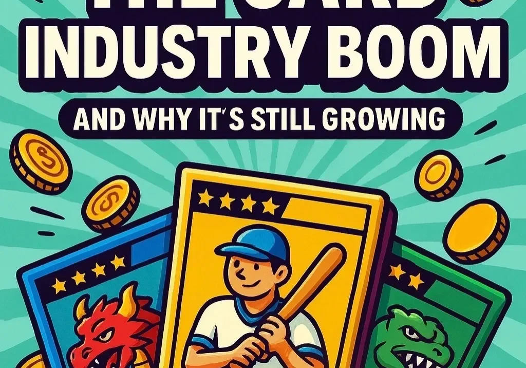 Card industry boom with trading cards illustration.